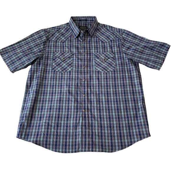 Pendleton Frontier Western Shirt Men's Size XL Blue Plaid Pearl Snaps - Picture 1 of 6